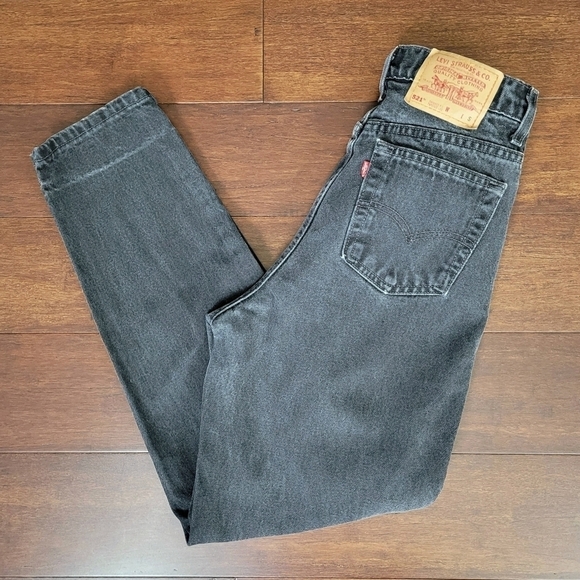 Levi's 521 Vtg 90s Tapered High Waist Rigid Denim Jeans 8 Short Black 26x28 - Picture 13 of 13